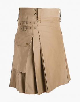 Modern Khaki Utility Kilt - Front Image 