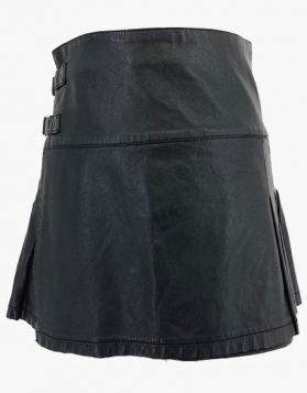 Modern Mens Black Short Leather Kilt  - Front Image 