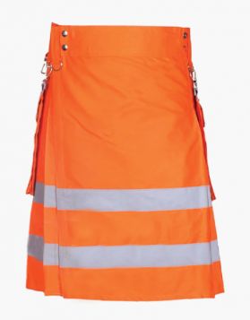 Modern Orange FireFighter Kilt with Detachable Pockets - Front Image 