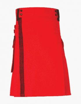 Modern Red Utility Kilt with Black Net and Belt Loops