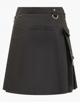 Modern Women Black Utility Kilt with Pockets - Front Image 