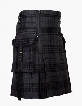 Night Watch Punk Rave Tartan Utility Kilt With Detachable Pockets- Front Image