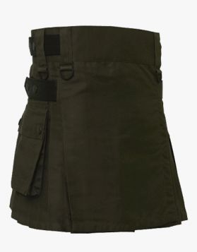 Olive Green Mini Utility Kilt With Leather Straps- Front Image 