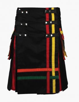 Rainbow Black Hybrid Kilt with Detachable Apron- Front Image