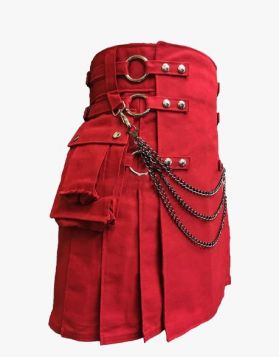 Red Canvas Gothic Utility Kilt with Chains UTK