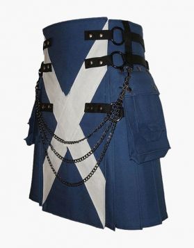 Scotland Flag Gothic Kilt with Cross Straps 