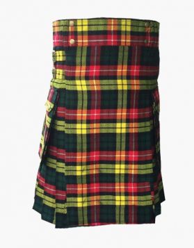 Scottish Buchanan Tartan Pleated Utility Kilt - Front Image