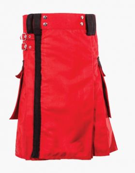 Scottish Mens Red Utility Kilt with Classic Straps- Front Image