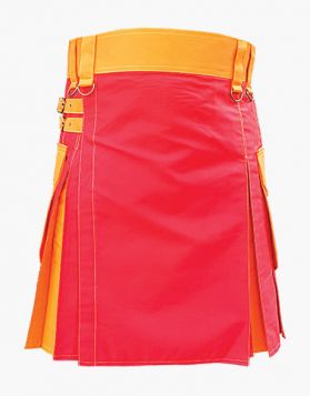 Scottish Red And Orange Hybrid Utility Kilt- Front Image