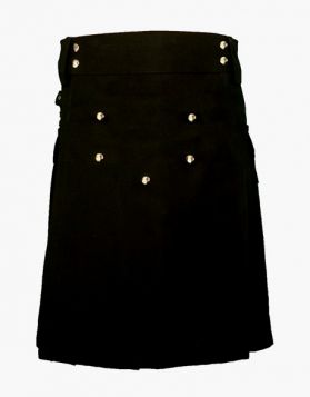 Stylish Black Utility Kilt Multiple Pockets - Front Image