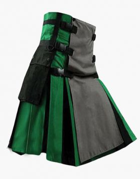 Stylish Green and Black Hybrid Kilt with Grey Apron 