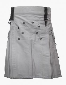  Stylish Grey Utility Kilt with Decorated Apron