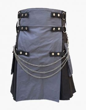 Two-Tone Black and Grey Gothic Utility Kilt - Front Image 