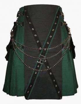 Two-Tone Gothic Black and Green Utility Kilt  - front Image 