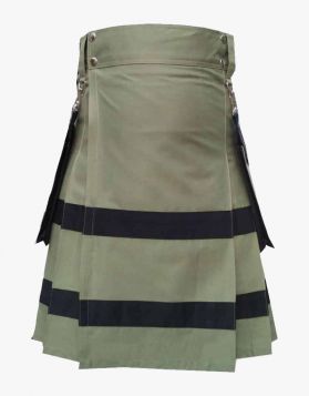Olive Green Utility Kilt with Black Straps