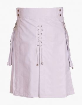 White Utility Kilt with Detachable Pockets -Front Image