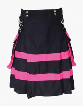 Womens Black and Pink Two-Tone Utility Kilt - Front Image 