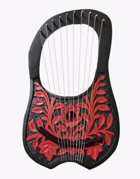 10 String Black Rosewood Lyre Harp with Red Flower