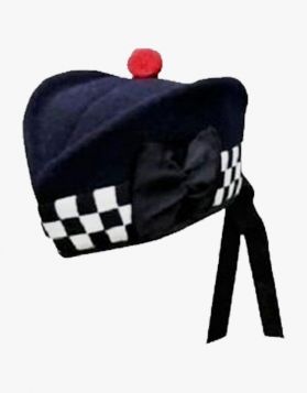 Navy Blue Glengarry Hat with Diced Black & White Band