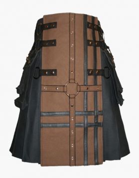 Black and Brown Cross Gothic Utility Kilt- Front Image 