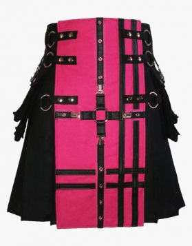 Black and Pink Gothic Kilt with Detachable Apron