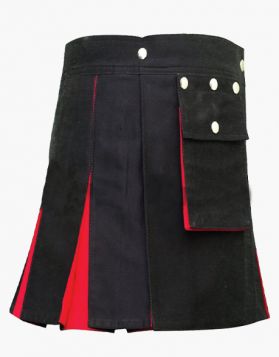Black and Red Mini Hybrid Kilt with Detachable Pocket - Front Image