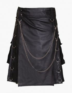 Black Gothic Fashion Leather Kilt  - Front Image