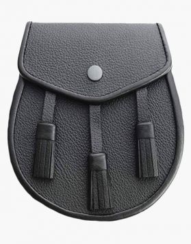 Black Leather 3 Tassel Kilt Sporran and Belt- Front Image 