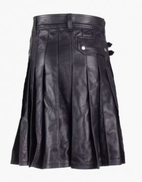 Black Leather Utility Kilt with Detachable Front Pocket