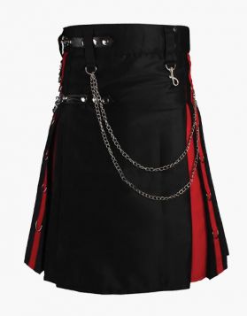 Black Rainbow Gothic Hybrid Kilt with Red Pockets