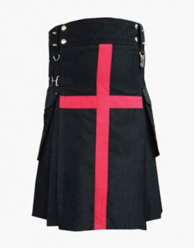 Black Utility Kilt with Red Cross- Front Image