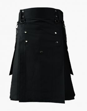 Black Utility Kilt with Stylish Chains- Front Image