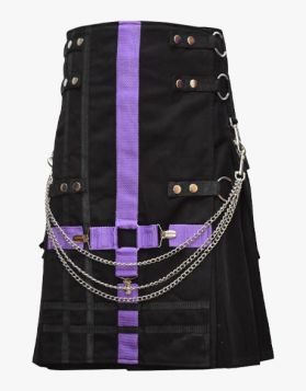 Black Gothic Utility Kilt with Purple Cross Straps