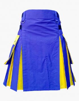 Modern Two Tone Blue & Yellow Hybrid Kilt- Front Image 