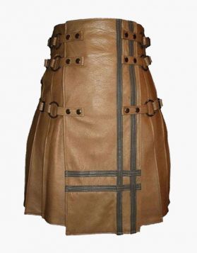 Brown Gothic Leather Kilt With Detachable Apron - Front Image