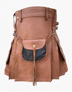 Brown Leather Kilt With Sporran - Front  Image 