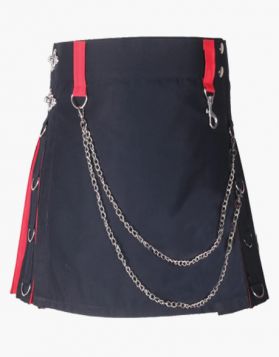 Fashion Black with Red Hybrid Kilt Skirt - Front Image