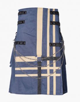 Fashion Gothic Blue Utility Kilt with Cross Straps