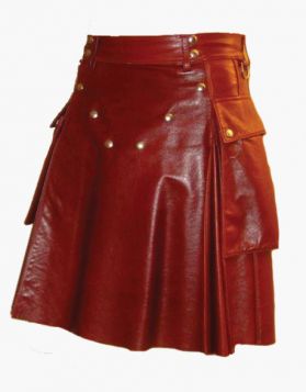 Fashion Red Leather Kilt with Studs - Front Image