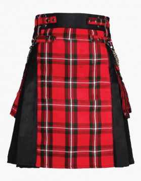 Gothic Black and Macgregor Tartan Hybrid Kilt with Stylish Chains- Front Image 