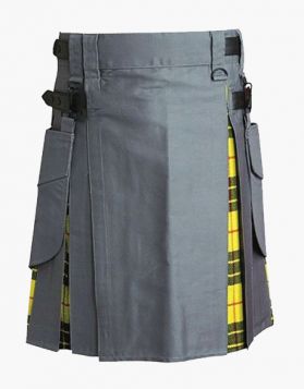 Grey And Macleod Of Lewis Hybrid Kilt With Leather Straps - Front Image 