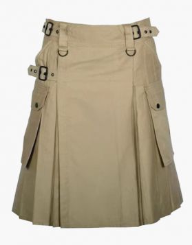 Khaki Utility Kilt with Cotton Straps- Front Image