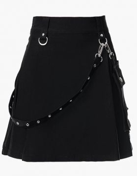 Ladies Black Punk Mini Skirt - Front Image