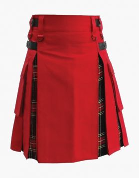 lautreamont Black Stewart Hybrid Kilt with Red Cotton- Front Image
