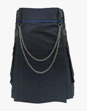 Lautremont Black Utility Kilt with Stylish Silver Chains- Front Image