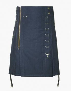 Men's Stylish Navy Blue Utility Kilt- Front Image