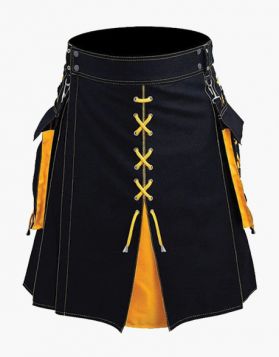 Modern Black And Yellow Hybrid Kilt With Unique Design