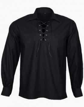 Men's Black Jacobite Ghillie Kilt Shirt- Front Image