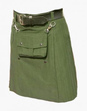 Mens Olive Green Utility Kilt with Detachable Pocket