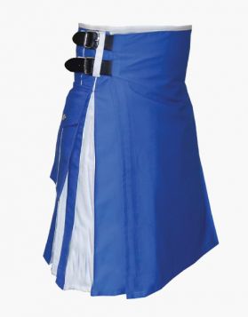 Men's Stylish Blue and White Hybrid Kilt- Front Image